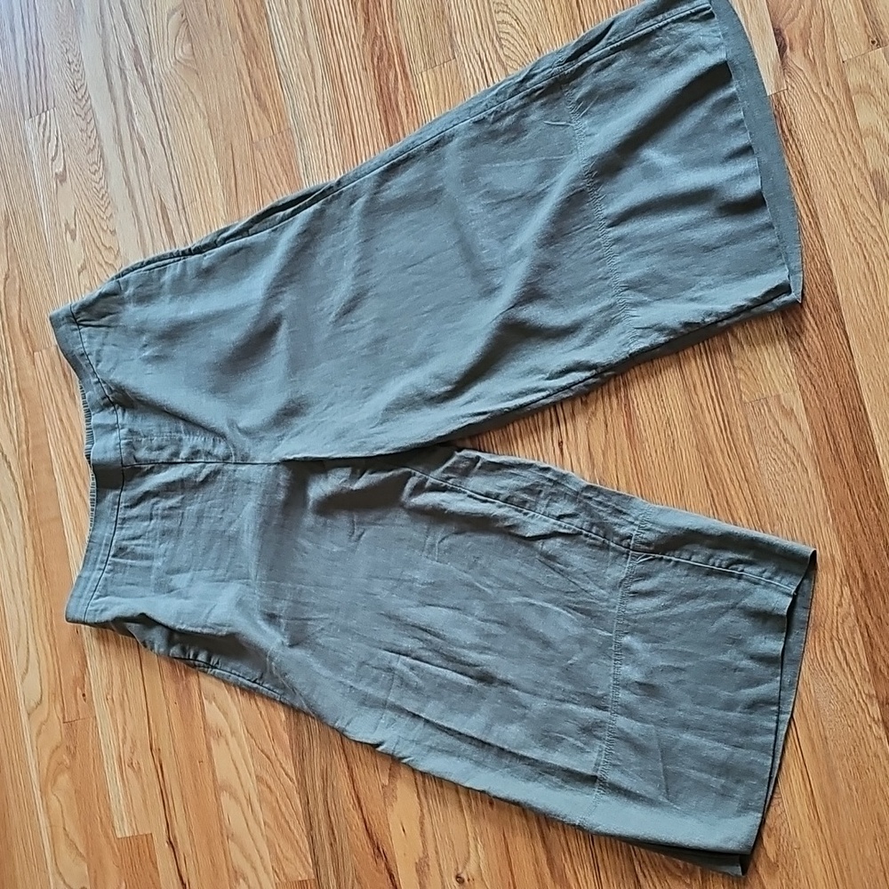 Olive Green Linen Pants Cropped Pants